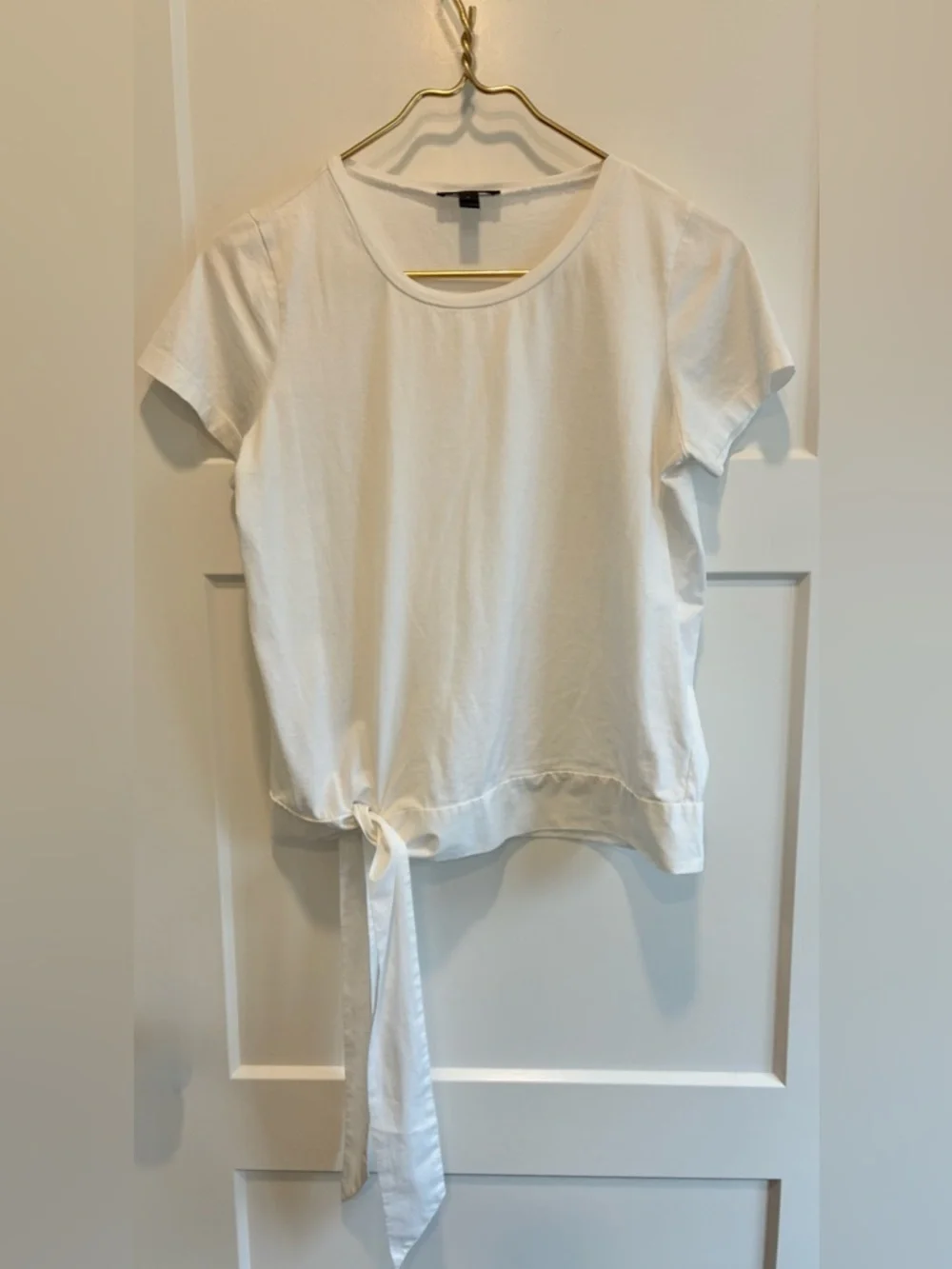 J. Crew ladies white crew-neck short-sleeve side-tie T-shirt